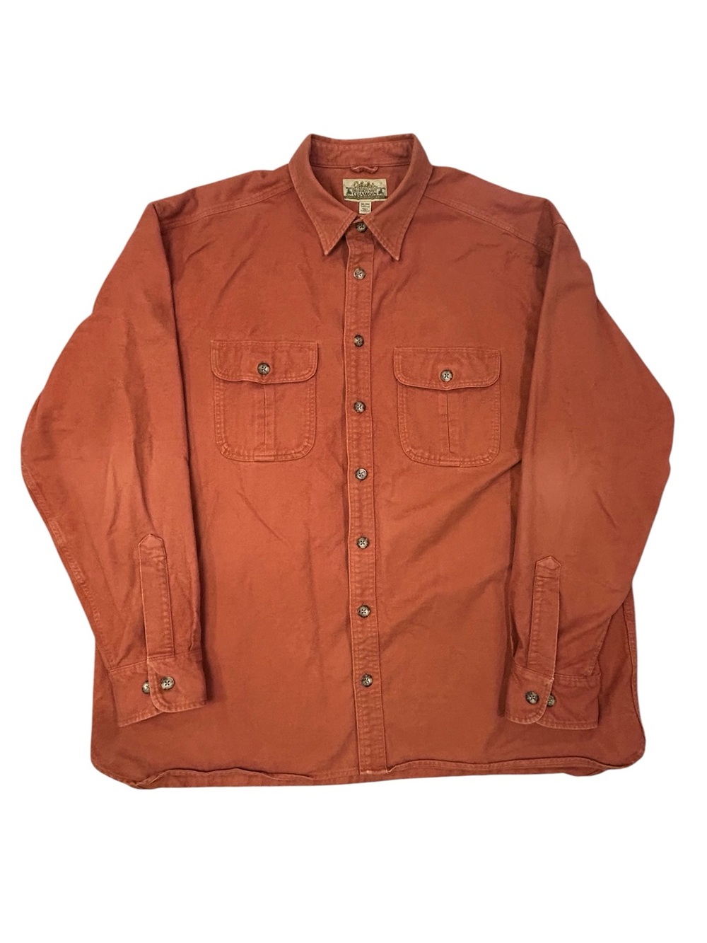 Cabela’s Deerskin Soft Chamois Rust Orange Button-Up‎ Men Heavy Cotton Shirt 2XL